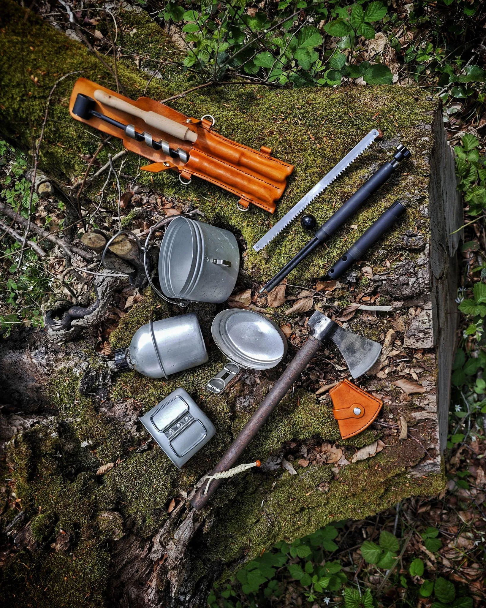 Handmade Auger Leather Backpack Pan, Saw Axe, Bushcraft On-time shipping Forged Folding with Swedish Bow Stove – Canteen, Wide array & Includes