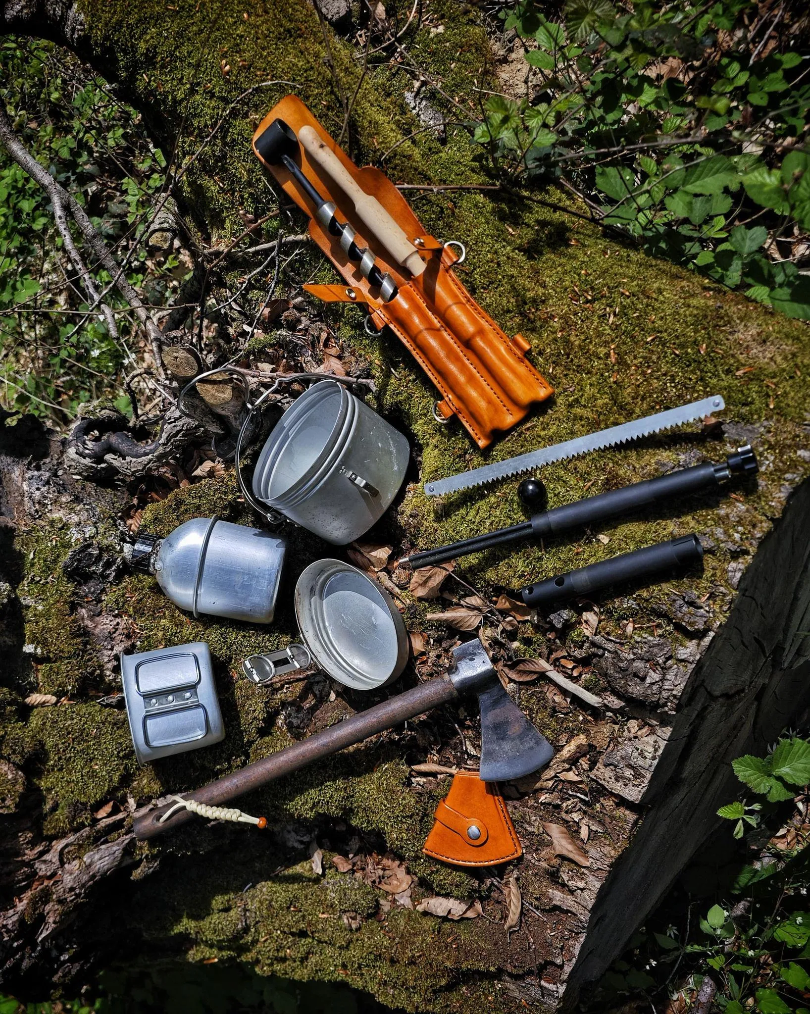 Handmade Auger Leather Backpack Pan, Saw Axe, Bushcraft On-time shipping Forged Folding with Swedish Bow Stove – Canteen, Wide array & Includes
