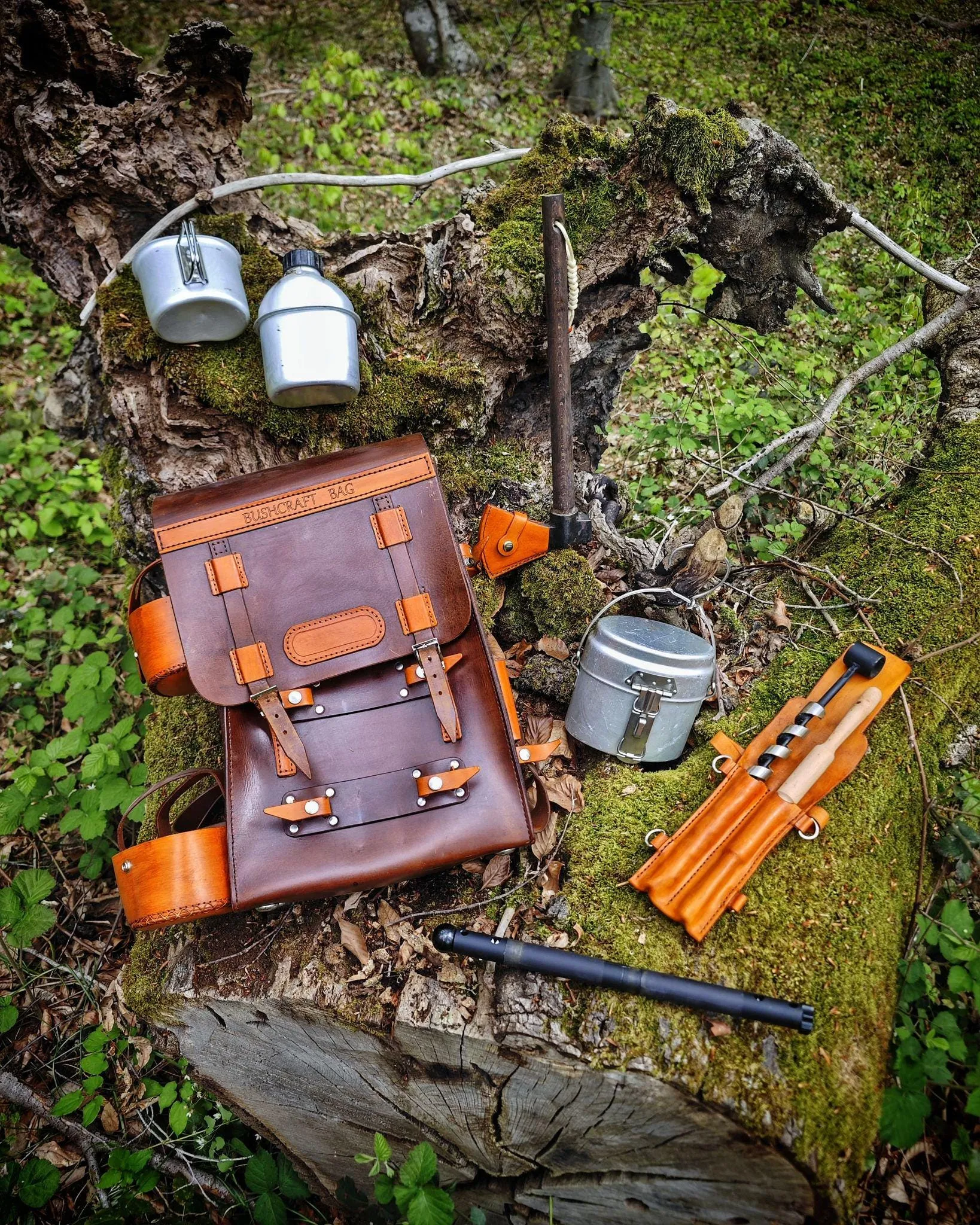 Handmade Auger Leather Backpack Pan, Saw Axe, Bushcraft On-time shipping Forged Folding with Swedish Bow Stove – Canteen, Wide array & Includes