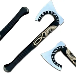 Handmade Carbon Steel Viking Axe with Runes, Viking Tomahawk Axe with Handmade Leather Sheath, Best Camping Axe