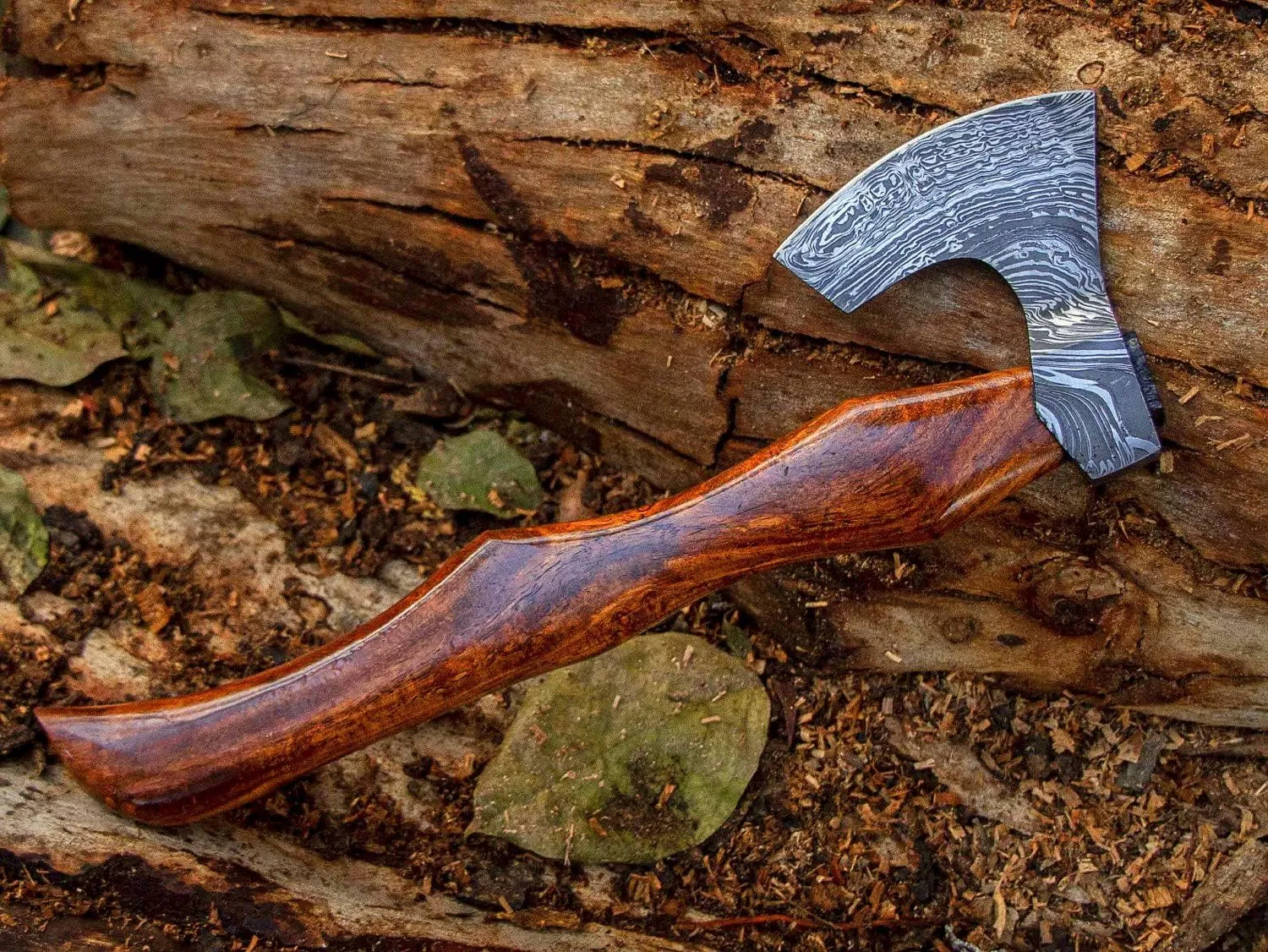 Handmade Damascus Viking Axe Bearded Chopping Axe, Camping Outdoor Hatchet for Wood Splitting and Kindling vk2236 (Large), Brown2236
