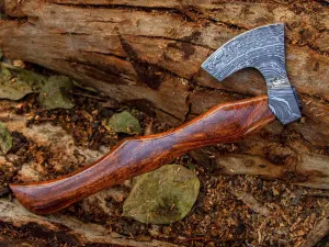 Handmade Damascus Viking Axe Bearded Chopping Axe, Camping Outdoor Hatchet for Wood Splitting and Kindling vk2236 (Large), Brown2236