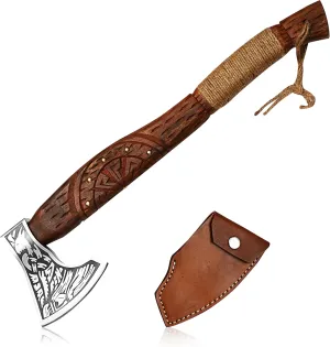 Handmade Viking Axe - Corban Steel Head, Rosewood Handle - Acid Engraved & Handcrafted - 21 Inches Overall Length - Best for Camping, Woodworking, Sports, Hiking