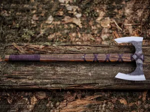 Handmade Viking Double-Headed Axe with Rosewood Handle and Leather Sheath Forged Carbon Steel - Sharp Blade, Durable & Authentic Medieval Collectible - Ideal Gift for Enthusiasts
