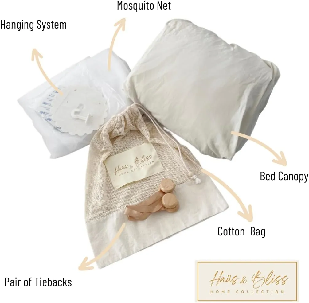 Haüs & Bliss Bed Canopy for Princess - Bed Curtain for Kids - Playing Tent - Hanging Tent for Bed - Reading Nook - Canopy for Bedroom Decoration - Mosquito net Included (Off White)