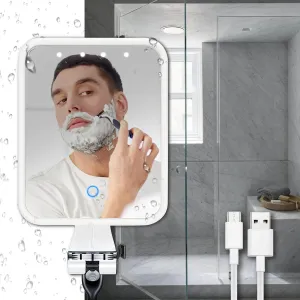 Heated Anti-Fog Shower Mirror, Shatterproof Bathroom Wall Mounted Mirror, Built-in LED Light, Rechargeable & Removable Powerful Sticky Hooks, 90° Swivel Design for Men & Women, White