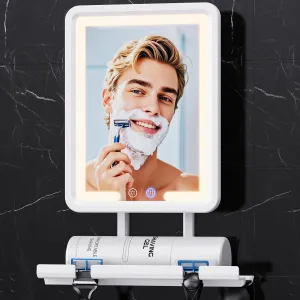 Heated Shower Mirror Fogless for Shaving 2025 New, 3 Colors Stepless Dimmable Lights Anti Fog Shower Mirror, Fog Free Mirror for Shaving with Razor Holder for Men, NO-Drilling, Removable - White