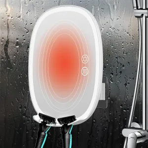 Heated Shower Mirror Fogless for Shaving，5000mAh Rechargeable Lighted Shaving Mirror 3 Color Dimming Lights Anti-Fog Shower Mirror with Light 360°Rotation Fog Free Shower Shaving Mirror White
