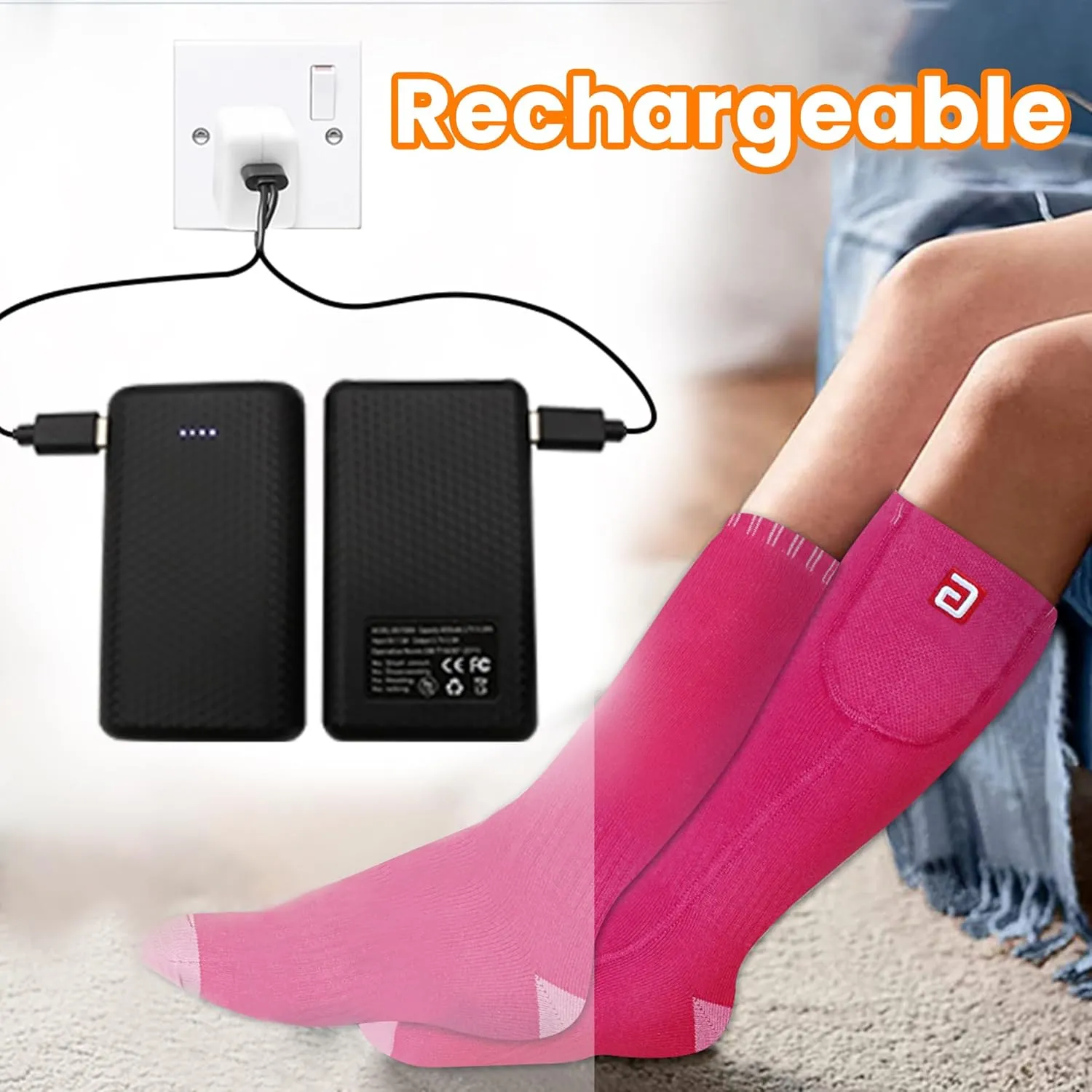 Heated Socks Women Electric Battery Socks Thermal Insulated Socks for Arthritis, Winter Thick Warm Cotton Sox Heating Foot Warmer, Unisex & USA 6-13 Size