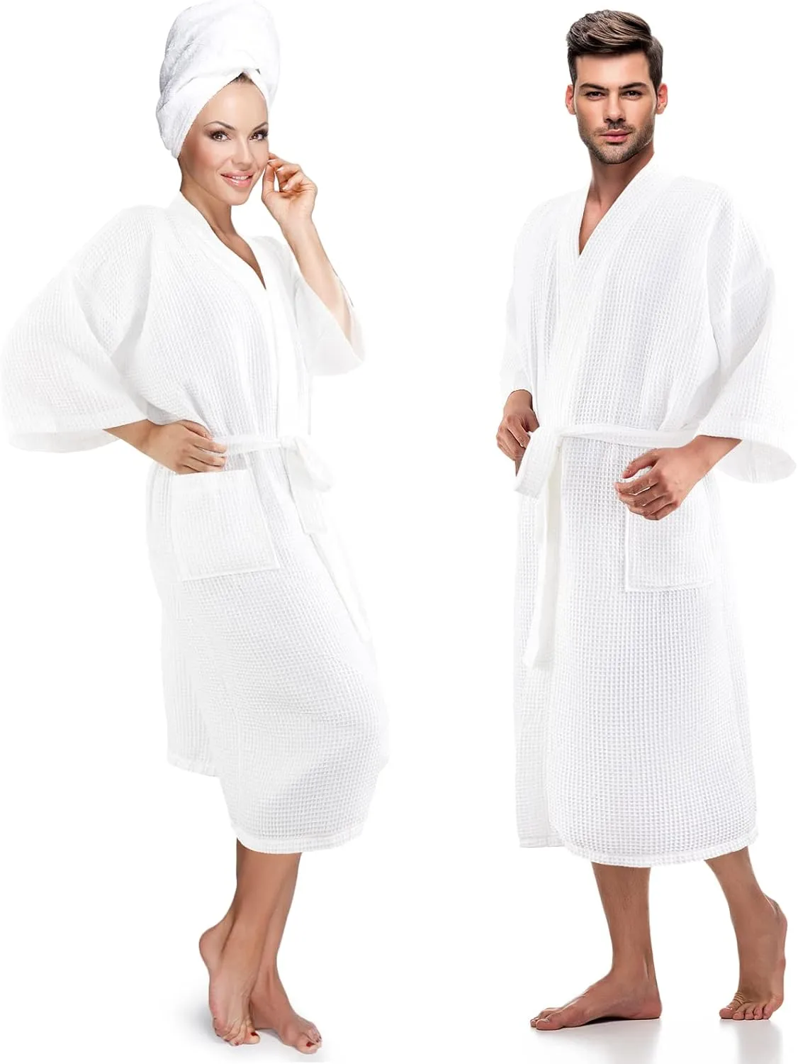 Hercicy 2 Pcs Waffle Robes Lightweight Robes for Women Man His and Hers Bathrobes for Couples Pool Party Weedings