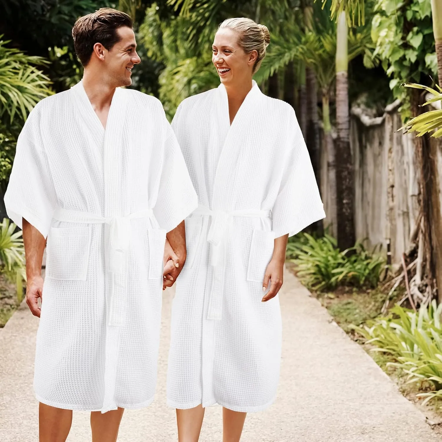 Hercicy 2 Pcs Waffle Robes Lightweight Robes for Women Man His and Hers Bathrobes for Couples Pool Party Weedings