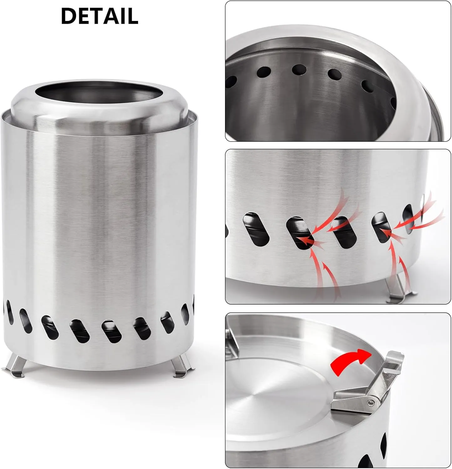 HGD 9.8 x 8.7 in Small Tabletop Fire Pit, Portable Mini Smokeless Table Top Firepit, Low Smoke Camping Stove for Outdoor & Patio, Fueled by Pellets or Wood, with Travel Bag, Stainless Steel, Silver