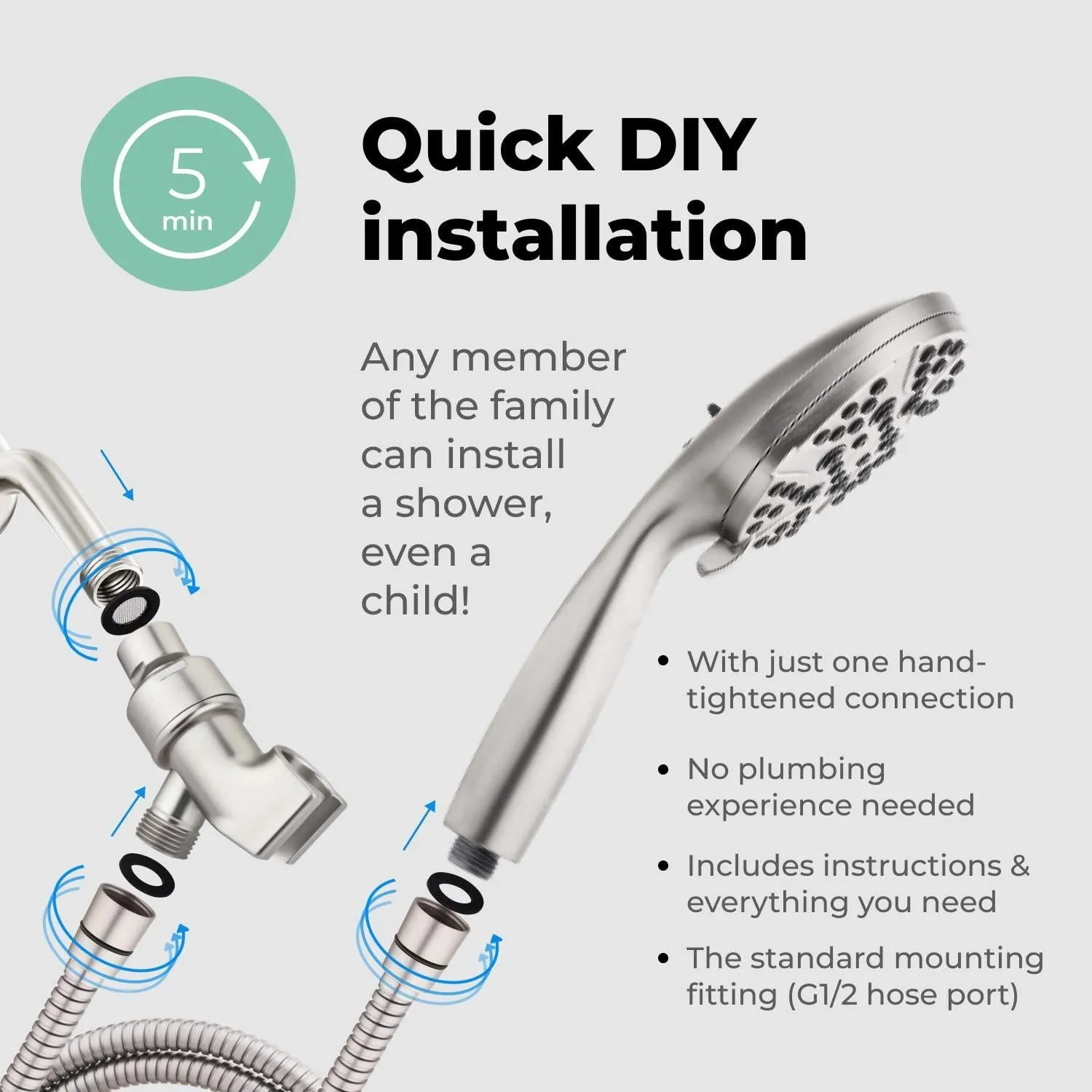 High Pressure Shower Head with Handheld 8 Spray Settings