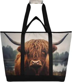 Highland Cow Reusable Insulated Lunchbox Cooler Bag, Leakproof Kitchen Grocery Bag Collapsible Portable Cooler Tote Bag for Picnic, Camping, Office, Travel