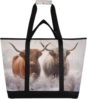 Highland Cow Reusable Insulated Lunchbox Cooler Bag, Leakproof Kitchen Grocery Bag Collapsible Portable Cooler Tote Bag for Picnic, Camping, Office, Travel
