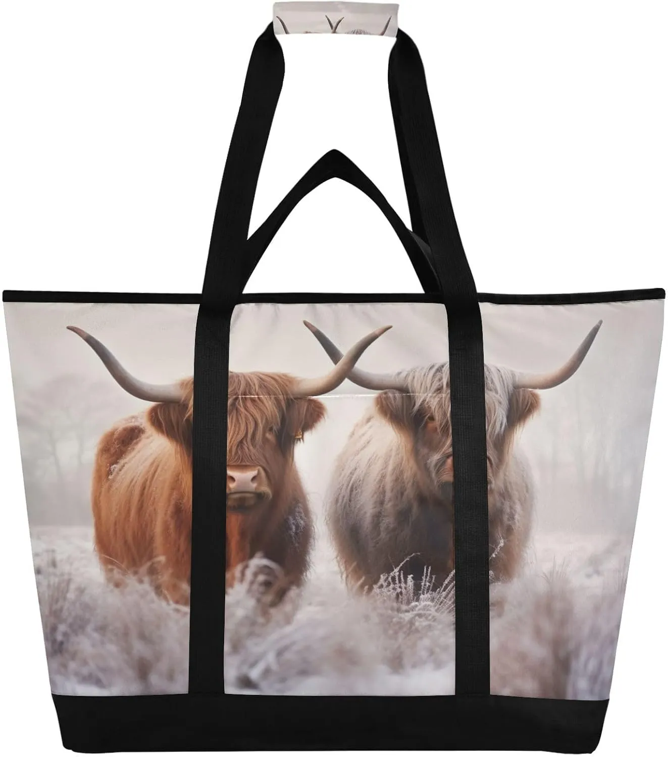 Highland Cow Reusable Insulated Lunchbox Cooler Bag, Leakproof Kitchen Grocery Bag Collapsible Portable Cooler Tote Bag for Picnic, Camping, Office, Travel