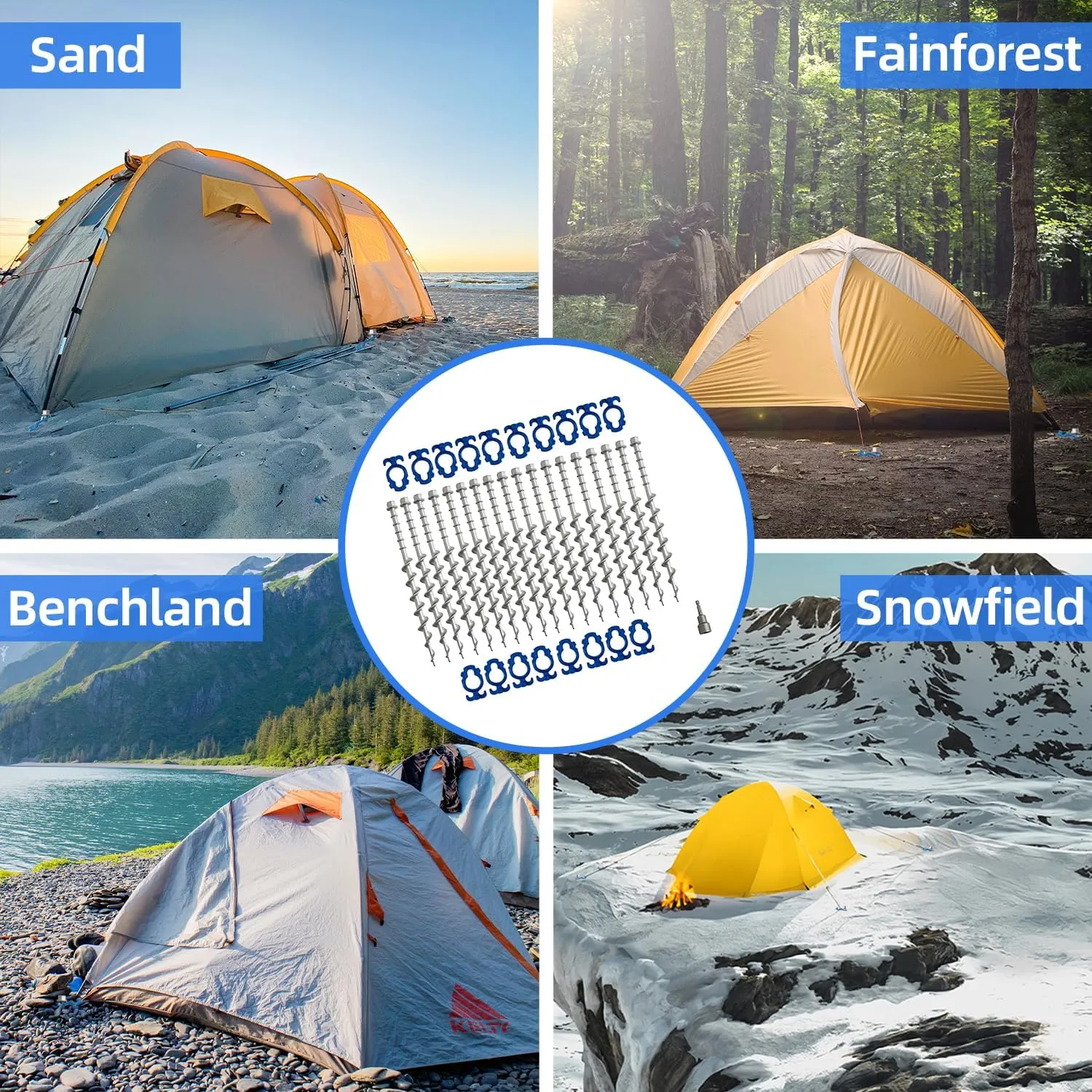 Homeon Wheels Camping Ground Anchors Aluminum Screw Heavy Duty Metal Non-Rust Cast Tent Anchors for Securing Animals, Tent, Canopies, Sheds, Swing Sets, Car Ports, Trampoline (18 Pack)