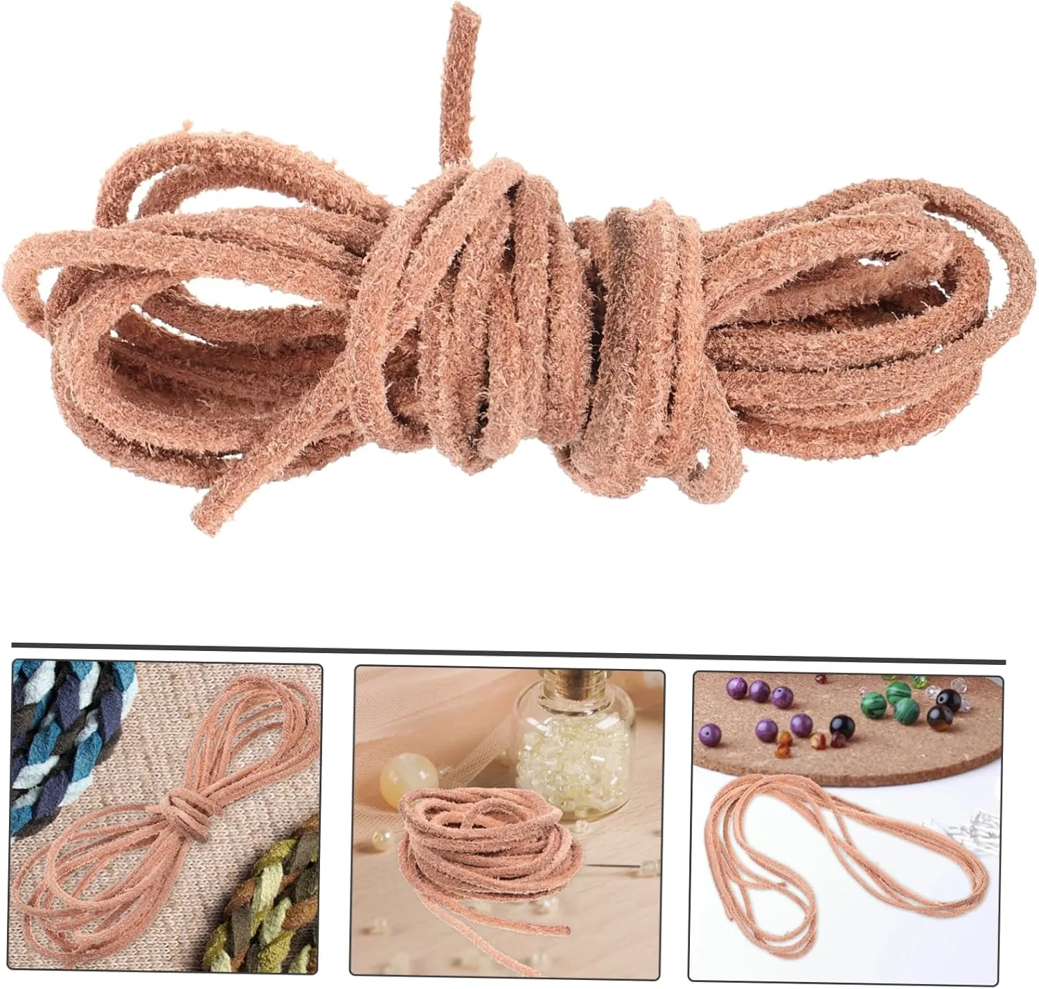 HOMSFOU 5pcs Cowhide Leather Cord DIY Supplies Round Leather String for Crafts