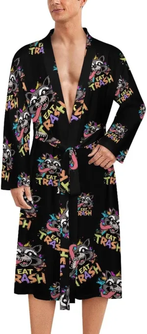 Hooligan Raccoon Eat Garbage Mens Robe Nightgown Lightweight Knee Long Bath Robe Spa Bathrobe Loungewear