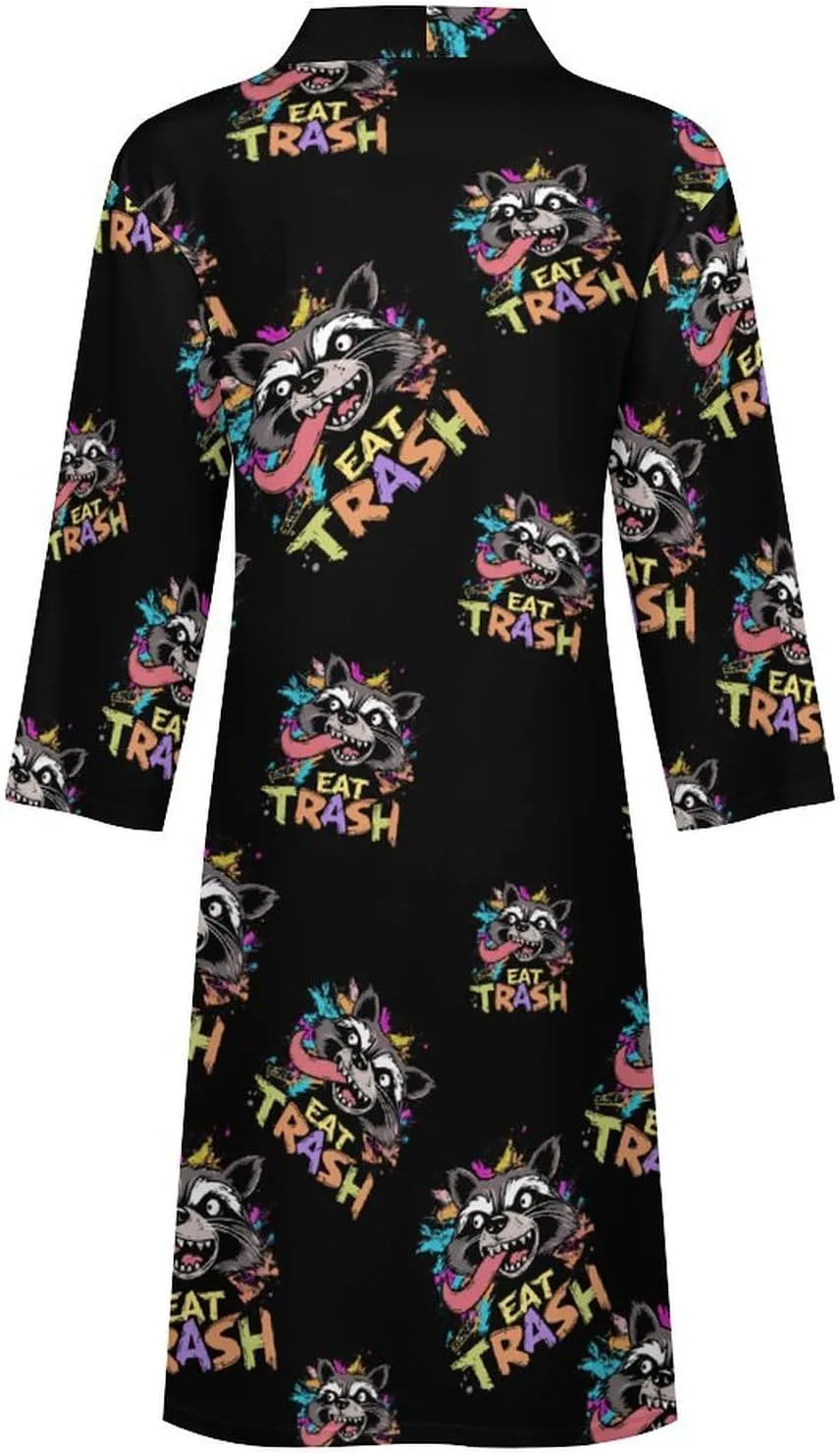 Hooligan Raccoon Eat Garbage Mens Robe Nightgown Lightweight Knee Long Bath Robe Spa Bathrobe Loungewear