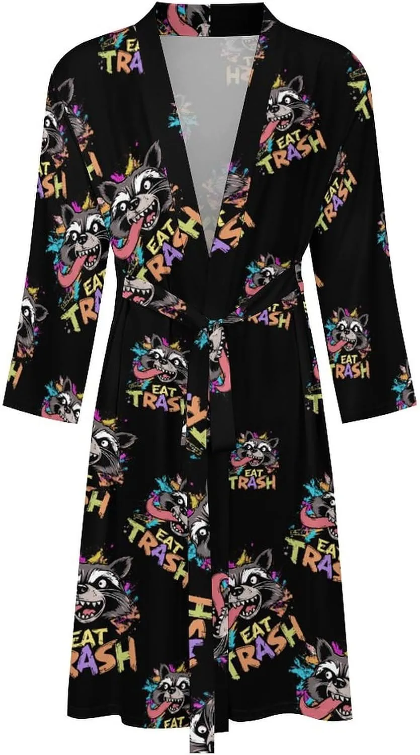 Hooligan Raccoon Eat Garbage Mens Robe Nightgown Lightweight Knee Long Bath Robe Spa Bathrobe Loungewear