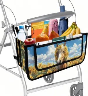 Horse Sunflower Walker Bag for Seniors Accessories Bag for Walker Wheelchair Rollator Large Capacity Walker Storage Bag for Family