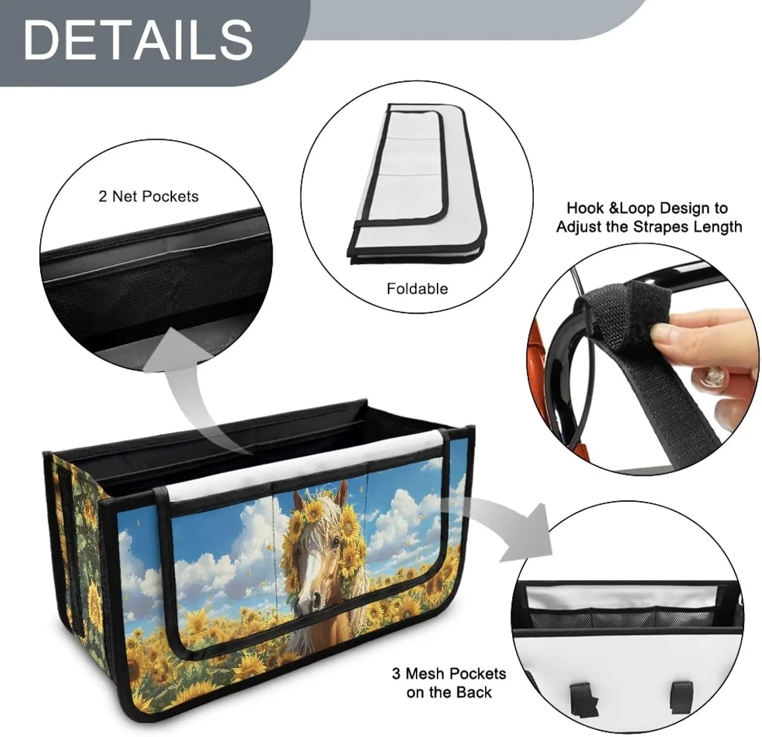 Horse Sunflower Walker Bag for Seniors Accessories Bag for Walker Wheelchair Rollator Large Capacity Walker Storage Bag for Family
