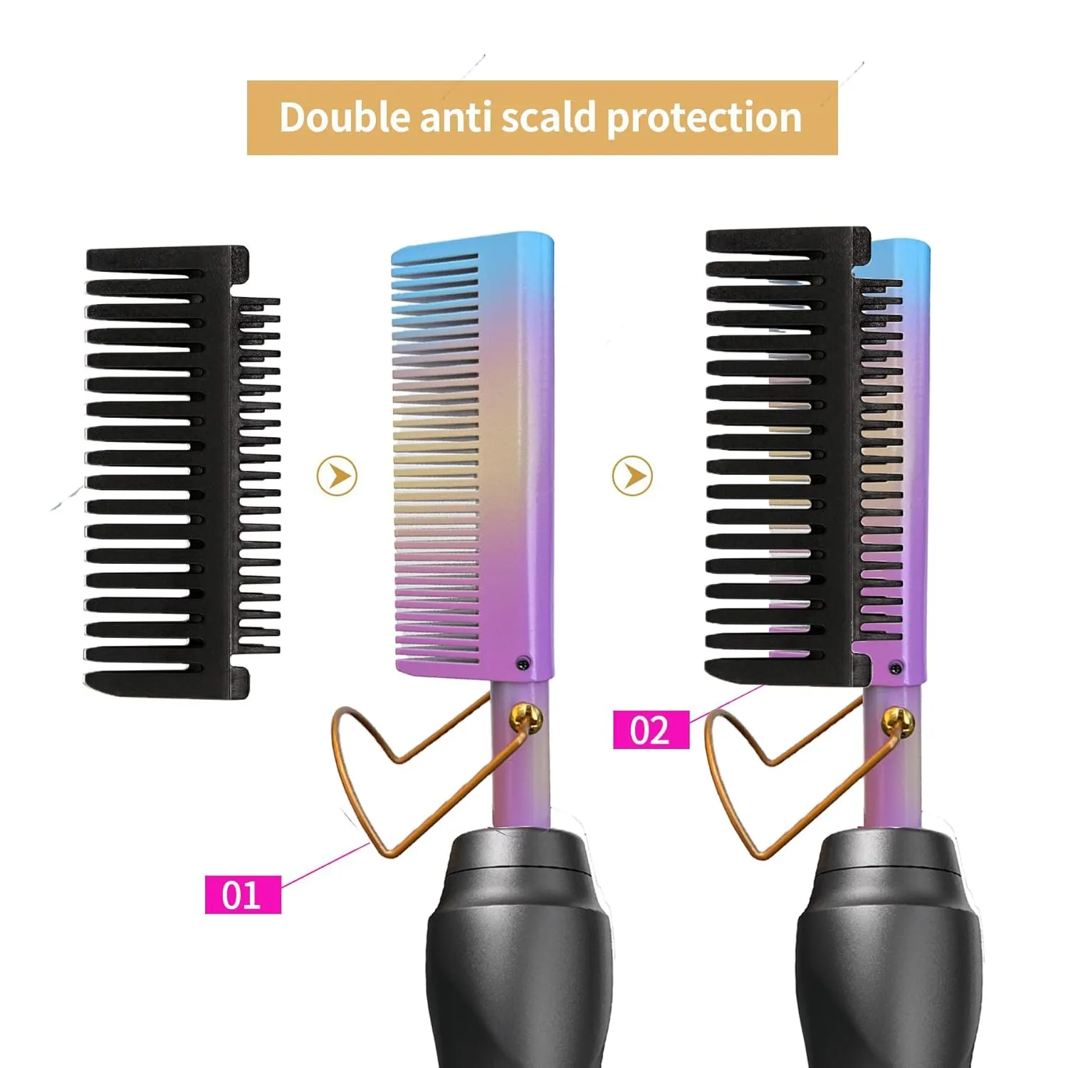 Hot Comb Hair Straightener Small Electric Heat Pressing Combs Straightening Curling Iron for Travel Dating Party and Gifts for Men Beard Women Wigs Rainbow