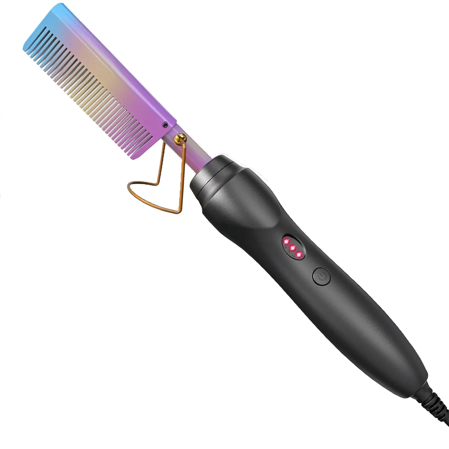 Hot Comb Hair Straightener Small Electric Heat Pressing Combs Straightening Curling Iron for Travel Dating Party and Gifts for Men Beard Women Wigs Rainbow
