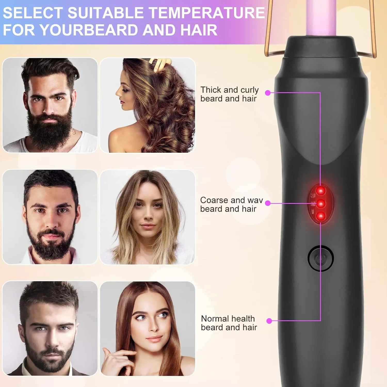 Hot Comb Portable Anti-Scald Ceramic Hair Straightening and Curling Brush with Heated Flat Iron, Travel-Friendly Beard Straightener