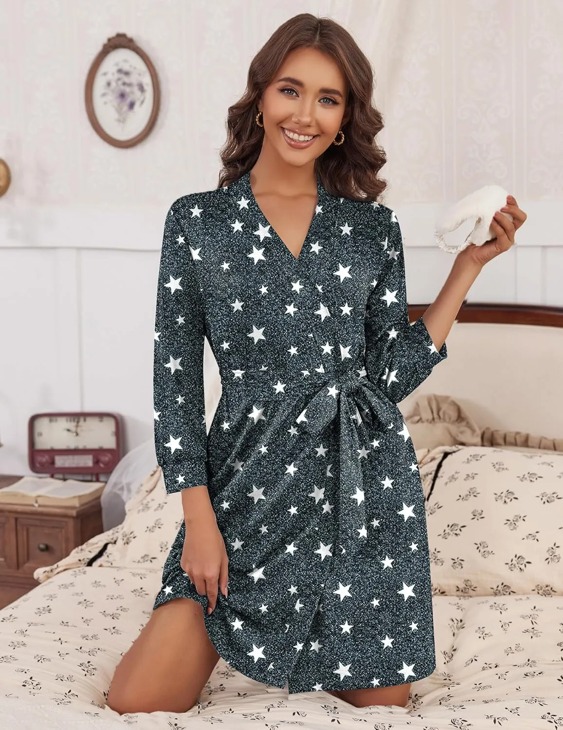 HOTOUCH Womens Robe Lightweight Short Knit Bathrobe Soft Ladies Sleepwear with Pockets