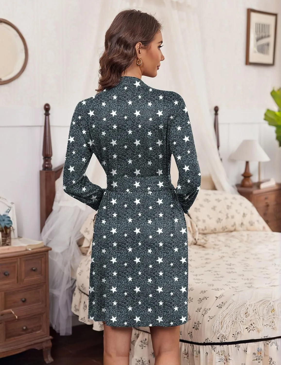 HOTOUCH Womens Robe Lightweight Short Knit Bathrobe Soft Ladies Sleepwear with Pockets
