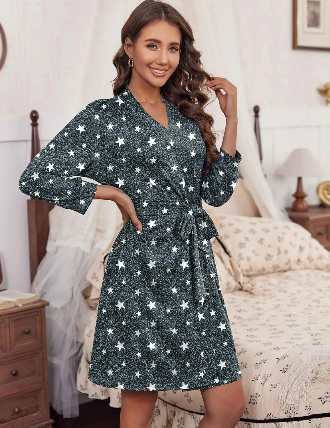 HOTOUCH Womens Robe Lightweight Short Knit Bathrobe Soft Ladies Sleepwear with Pockets