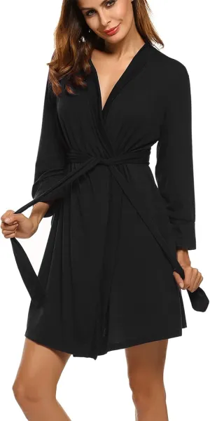 HOTOUCH Womens Robe Lightweight Short Knit Bathrobe Soft Ladies Sleepwear with Pockets