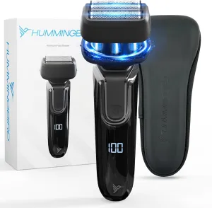 HUMMINGBIRD MK7 Premium Foil Face Shaver, Four Blade Foil Shaver with Long Hair Leveler, Electric Razor for Men, Waterproof Wet & Dry Shave, Cordless USB-C Rechargeable, LED Display, Travel Case
