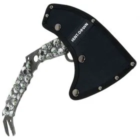 Hunt-Down 13" Hunting Survival Axe With Sheath  - Skulls Pattern Handle 9809