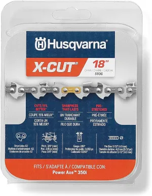 Husqvarna X-Cut S93G 18 Inch Chainsaw Chain, .3/8" Pitch, .050" Gauge, 62 Drive Links, 350i Chainsaw Chain Replacement