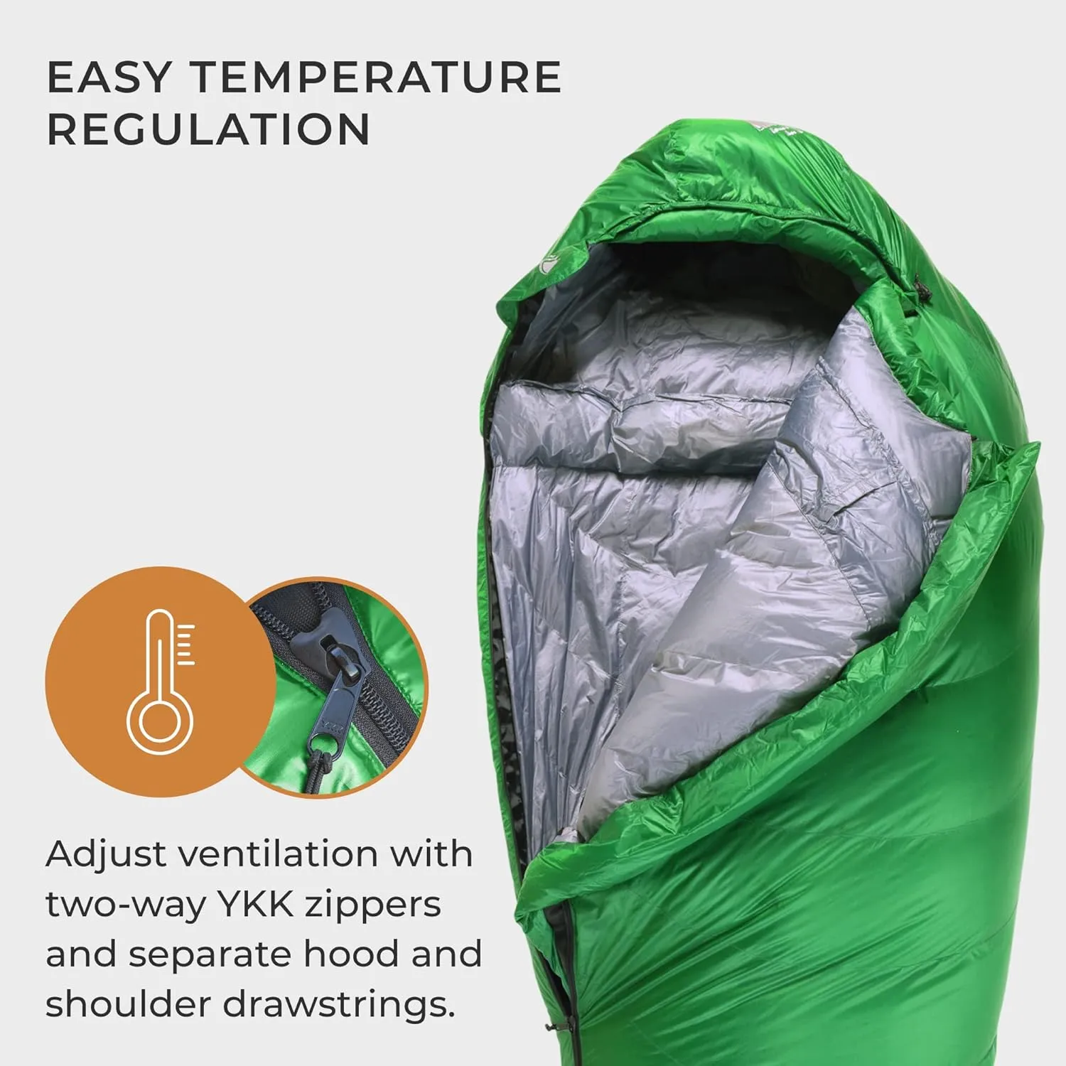 Hyke & Byke Katahdin 15 F Hiking & Backpacking Sleeping Bag - 4 Season, 625FP Ultralight Sleeping Bag - Water Resistant - Charcoal Gray - Long