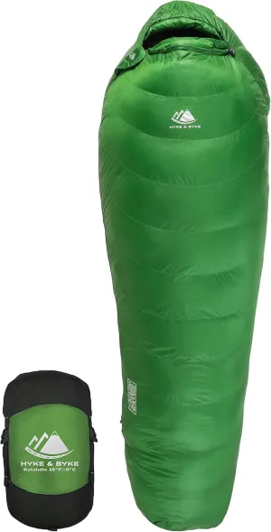 Hyke & Byke Katahdin 15 F Hiking & Backpacking Sleeping Bag - 4 Season, 625FP Ultralight Sleeping Bag - Water Resistant - Charcoal Gray - Long