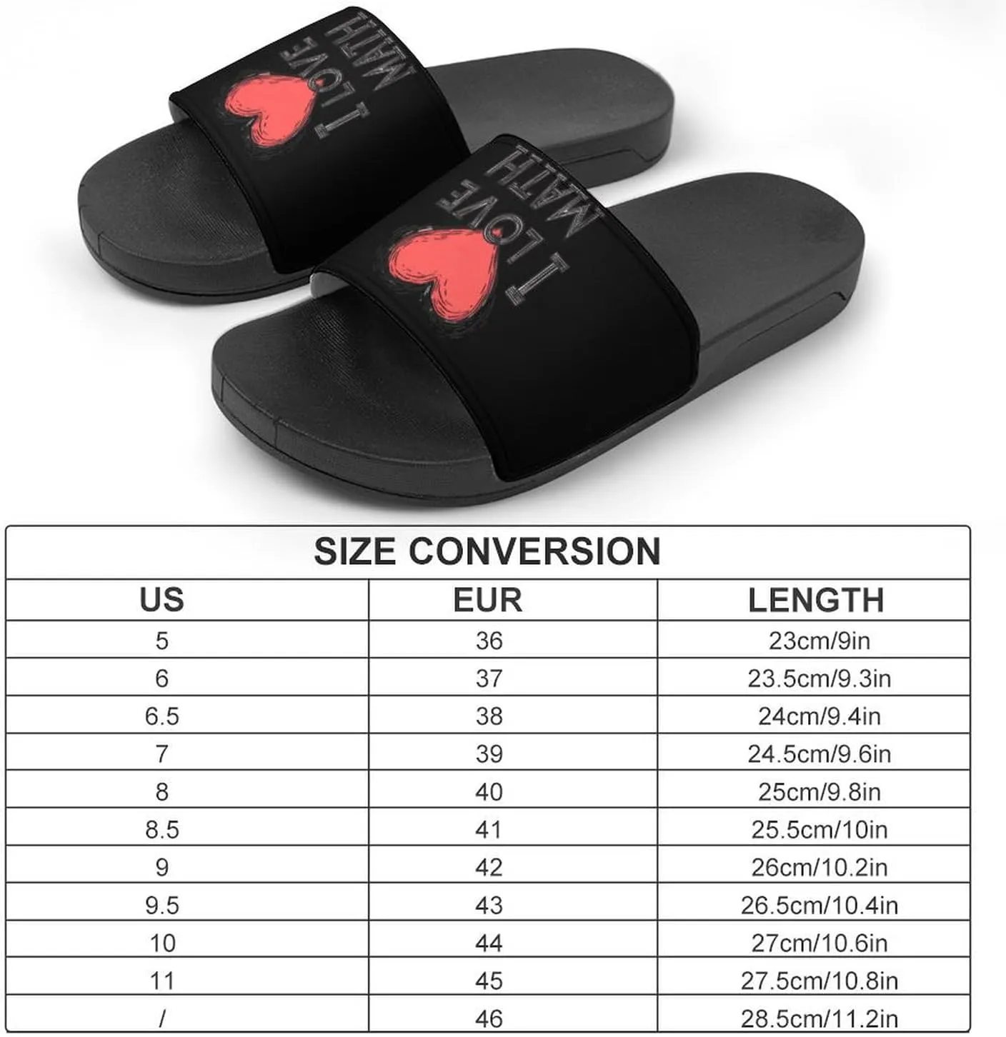 I Love Math Shower Shoes Slippers PVC Non-Slip Home for Bathroom Beach Indoor Outdoor