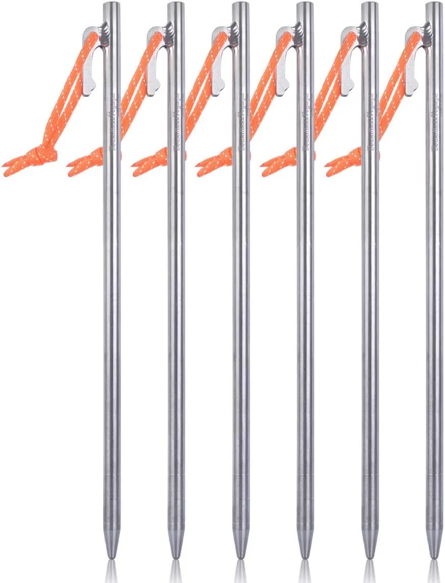 iBasingo 6 pcs Titanium Alloy Tent Pegs Outdoor Camping Awning Tent Stakes Lightweight Tent Nail Ti1564I