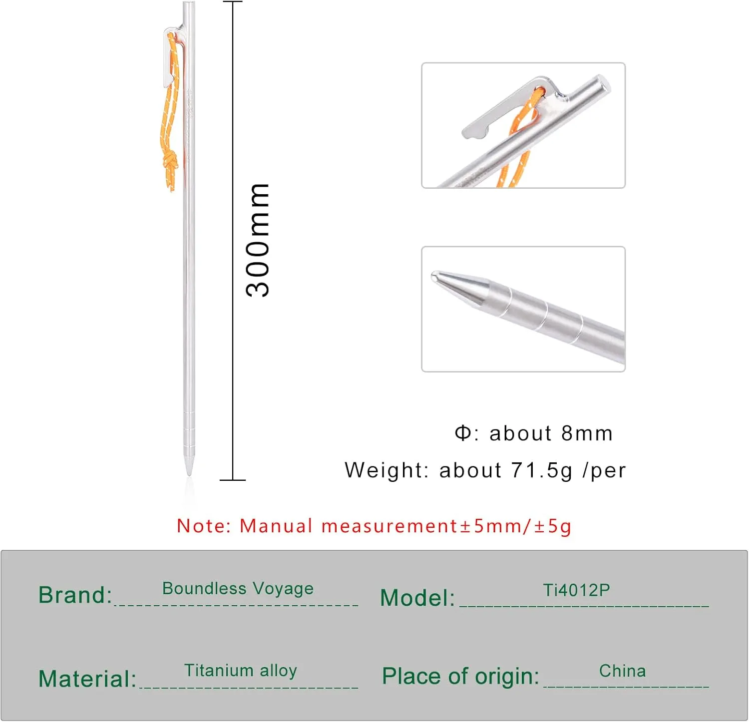 iBasingo 6 pcs Titanium Alloy Tent Pegs Outdoor Camping Awning Tent Stakes Lightweight Tent Nail Ti1564I