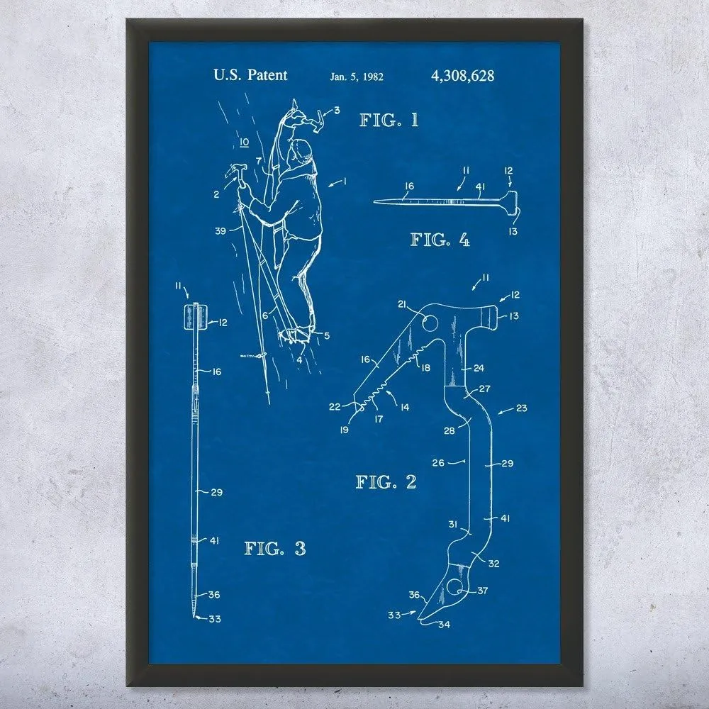 Ice Climbing Axe Patent Framed Print (12x16) Climbing Gifts, Sports Decor, Outdoorsman Gifts, Gym Decor, Garage Art, Climbing Wall Art