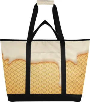 Ice Cream Cone Reusable Insulated Cooler Bag with Ice Pack Compartment - Large 47L Waterproof Thermal Grocery Tote for Picnic Beach Camping Lunch Storage