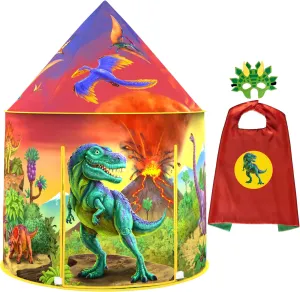 ImpiriLux Dinosaur Kids Play Tent with Dino Mask & Cape Costume | Pop Up Fort for Imaginative Games and Gifts | Foldable Playhouse with Storage Bag