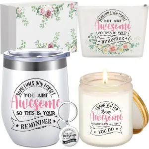 Inbagi 5 Pcs Thank You Gifts Basket for Women Appreciation Gift for Coworker Employee Teacher Housekeeping Insulated Tumbler Scented Candle Makeup Bag Keychain