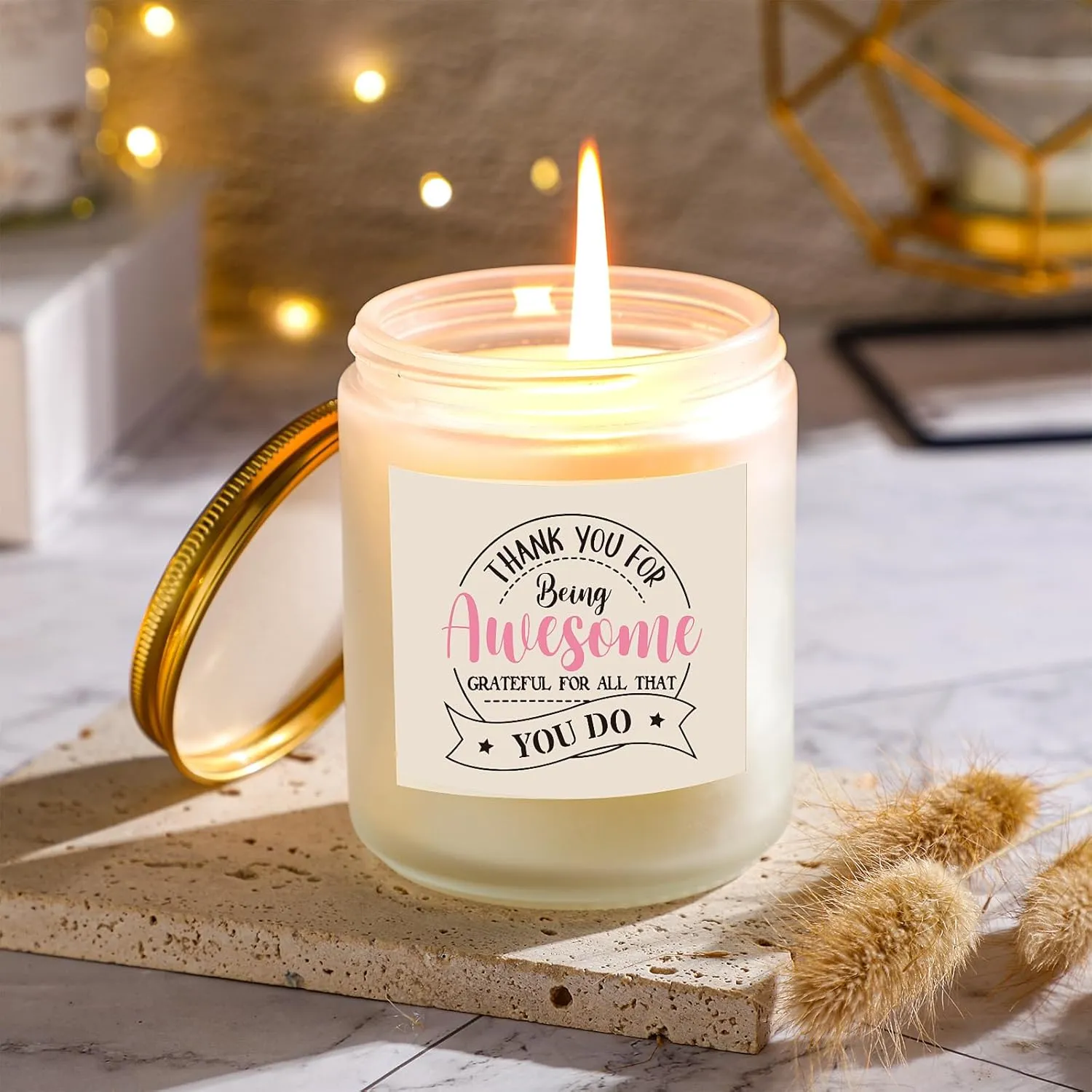 Inbagi 5 Pcs Thank You Gifts Basket for Women Appreciation Gift for Coworker Employee Teacher Housekeeping Insulated Tumbler Scented Candle Makeup Bag Keychain