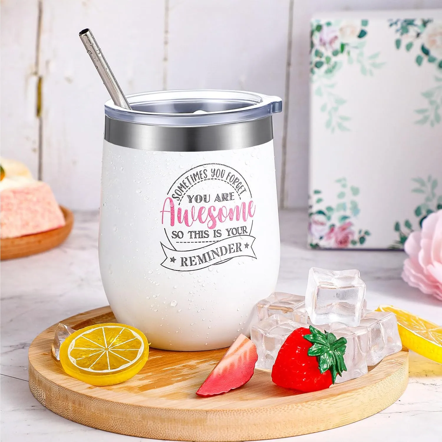 Inbagi 5 Pcs Thank You Gifts Basket for Women Appreciation Gift for Coworker Employee Teacher Housekeeping Insulated Tumbler Scented Candle Makeup Bag Keychain