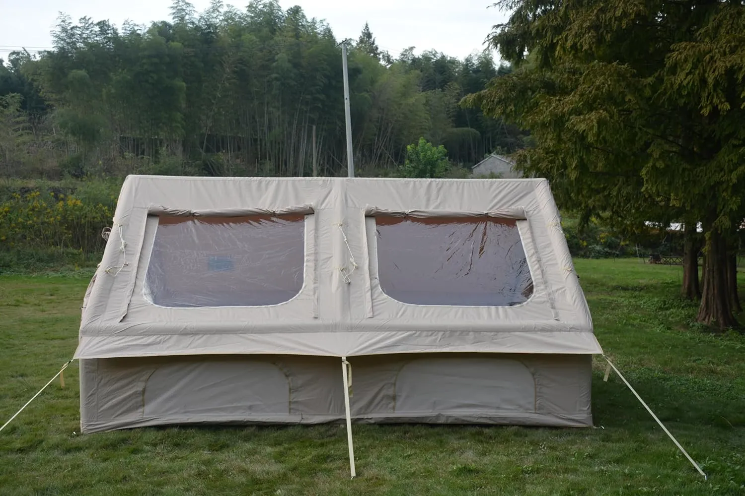 Inflatable Tent for Camping, 7-8 Person Blow Up Tent for Camping with Stove Jack, Hand Pump, Mesh Windows, Waterproof Cloth, Easy Setup, 4-Season Use