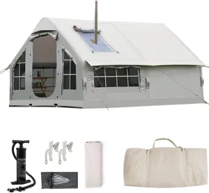 Inflatable Tent House 8 Person Family 4 Season Air Tents for Camping, Outdoor Big Inflatable Tent with Pump Easy Setup Large Blow Up Tents, Glamping Tents Large Vestibule,Grey1